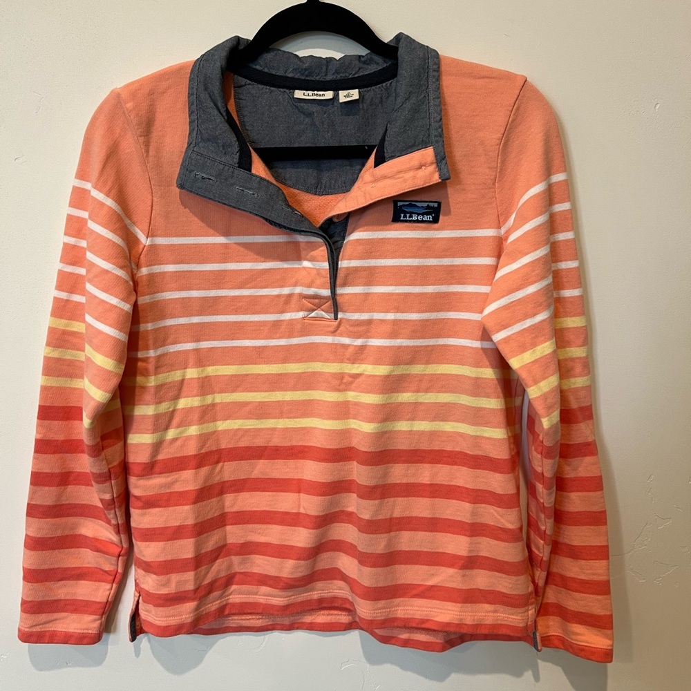 L.L. Bean Women’s Striped Orange Pullover 100% Cotton Size Small Nautical Preppy